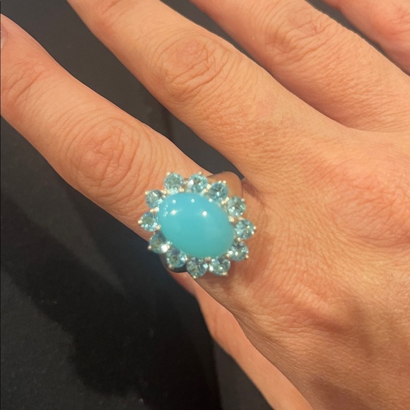 Sky blue Chalcedony Cabochon Ring 925 - Picture 3 of 3